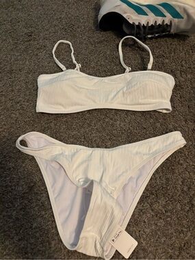 Cupshe White Ribbed Bandeau Bikini Set